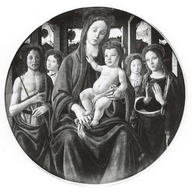 The Walters Art Museum — Italian, late XV c. Madonna and Child with Saints John the Baptist, Sebastian, Mary Magdalen and another — insieme